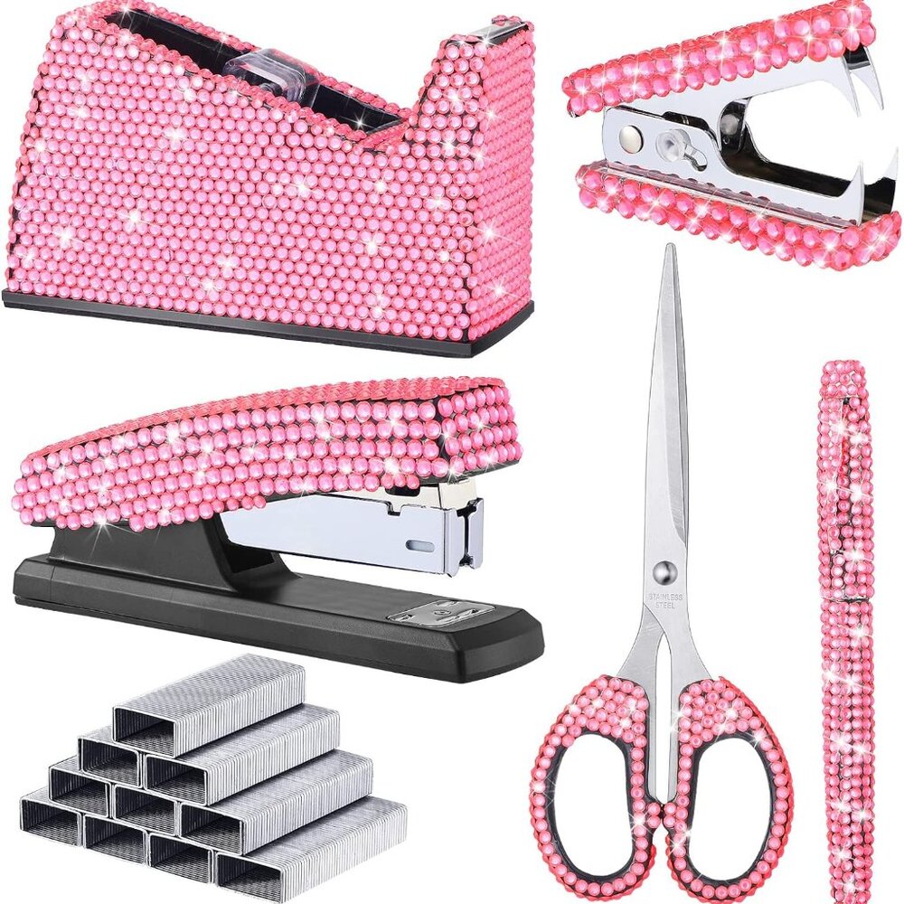 NEW Sparkling Bling Swarovski Crystal Rhinestone Desk Set Pink Purple +…